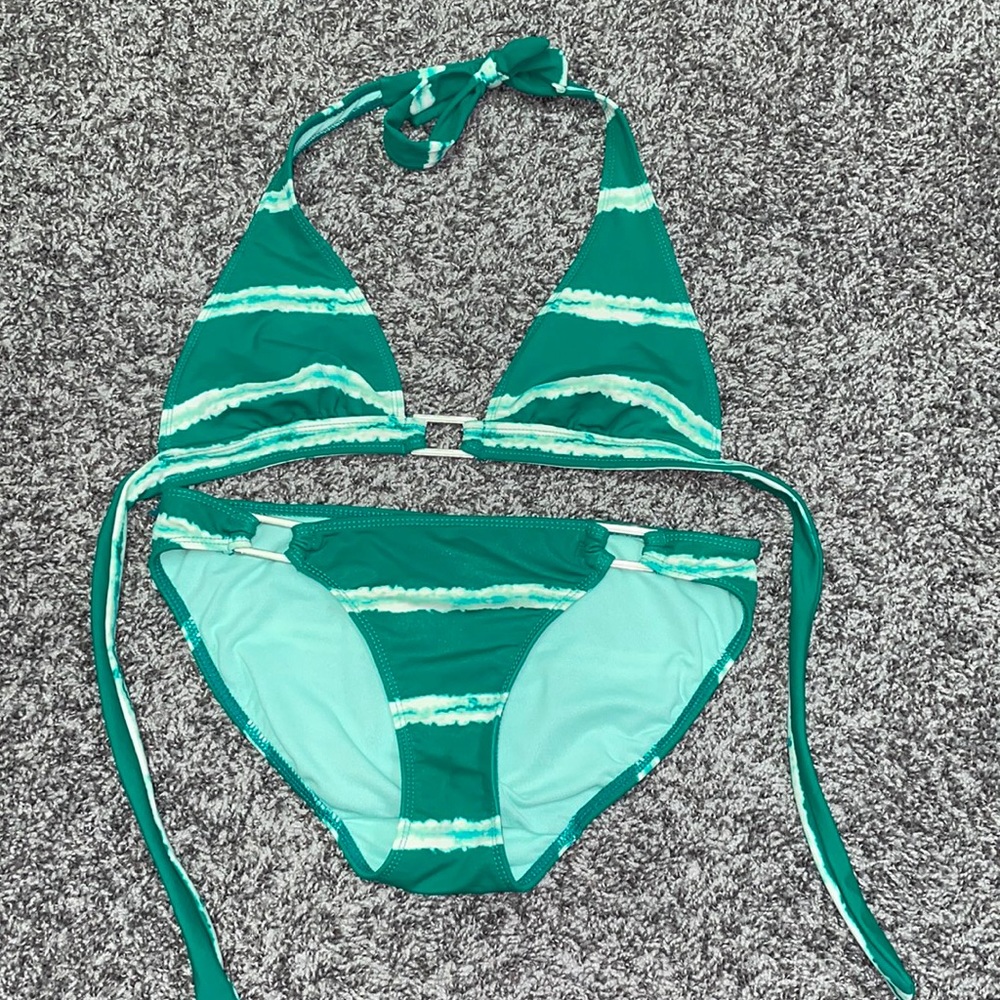 teal and white american eagle bikini